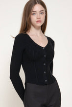 Black Long Sleeve V-Neck Cardigan with V-Shape Hem