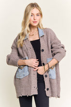DISTRESSED RIBBED KNIT SWEATER CARDIGAN - CESW4149: MOCHA(BEIGE) / ONESIZE(6)