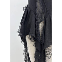Black Lace Panel Sleeveless Top with Sheer Layered Hem