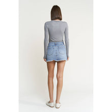 Cyan Light Blue Denim Mini Mica Skirt with Raw Hem