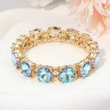Pink Round Stone Cluster Beaded Stretch Evening Bracelet