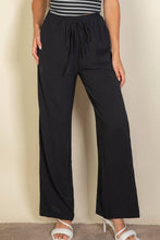 Drawstring waist wide leg minimalist pants: Washed Blue / L