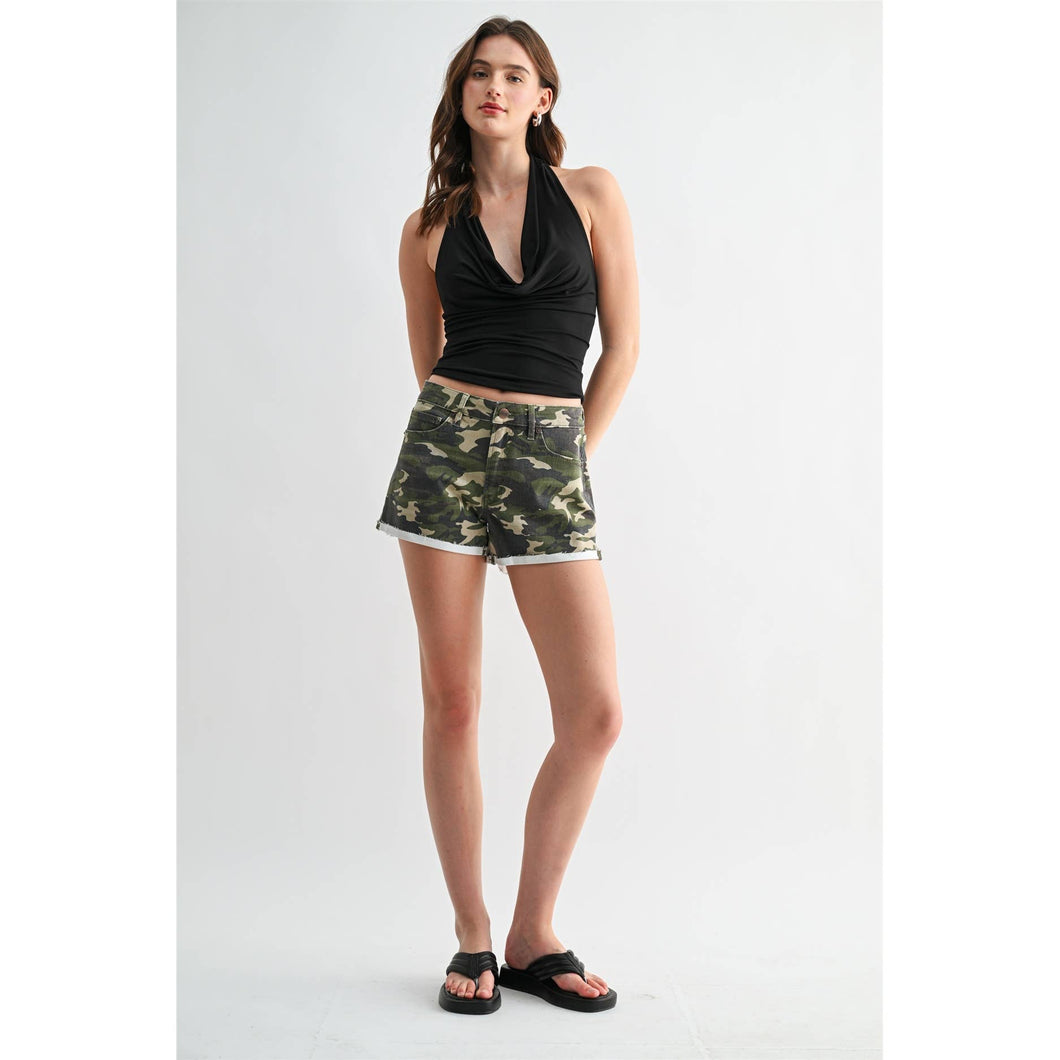 Camo Green High Rise Mica Shorts