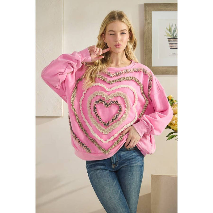 Bubble Gum Washed Heart Patchwork Oli+Hali Knit Pullover