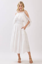 Ivory Solid Laced Cold Shoulder Tiered Maxi Dress