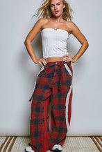 Wine Multi Thermal Patchwork Check Lace Mixed Insert Wide Leg POL Pants