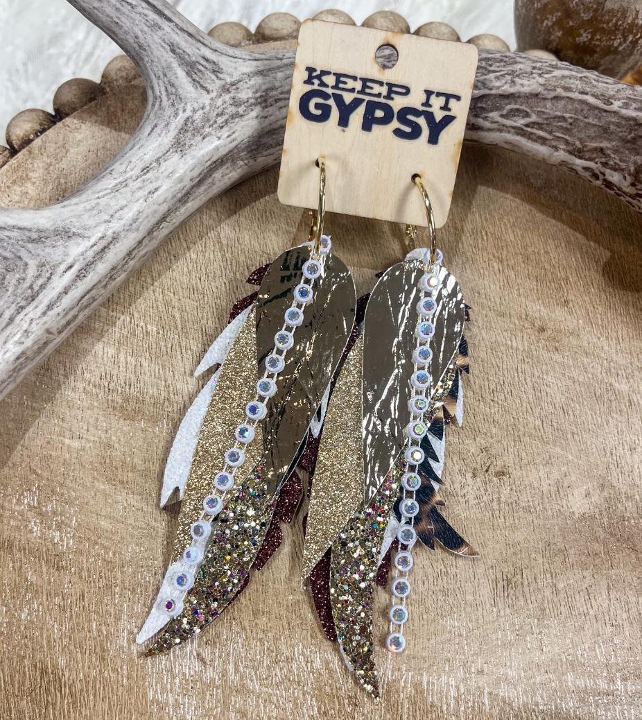 Leopard & Gold Feather Earrings