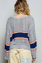 Grey Striped Cable Knit Straight Sleeve Acrylic POL Sweater