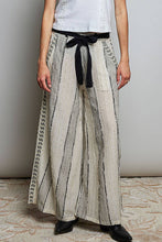 Black Striped Textured Fabric Crafted Waistband Wide-Leg Pants