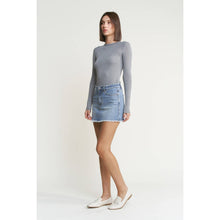 Cyan Light Blue Denim Mini Mica Skirt with Raw Hem