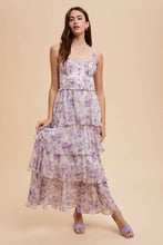 Peach Lavender Floral Ruffled Maxi Dress