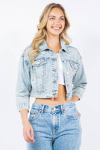 Medium Wash Rhinestone Crop Denim Jacket