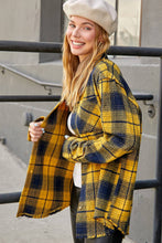 Mustard Navy Mineral Washed Button Down Soft Fabric Plaid Shirts