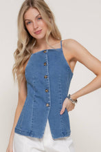 Denim Straight Neckline Stretch Denim Long Vest Top