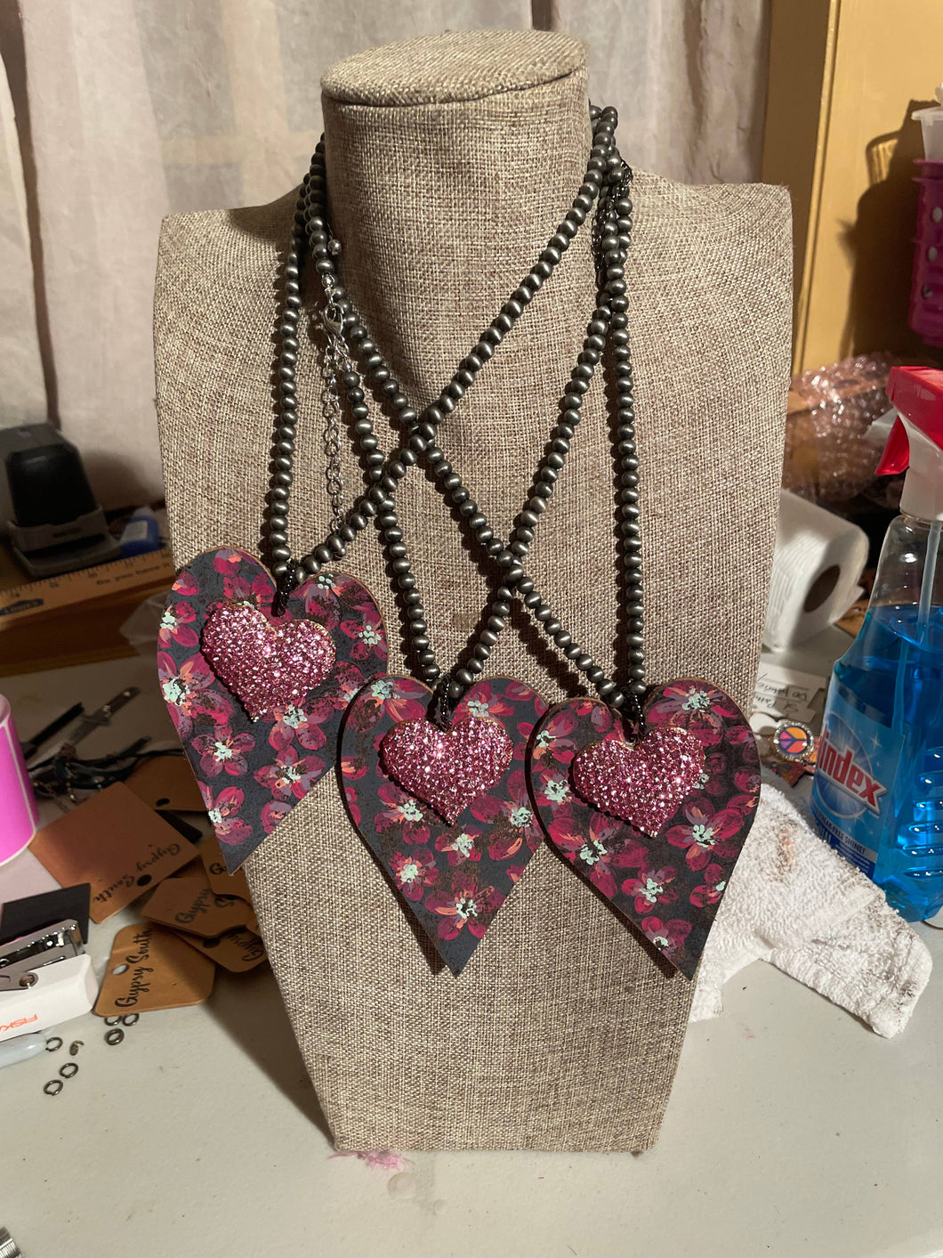Handpainted  Leather Heart Gypsy South Necklace