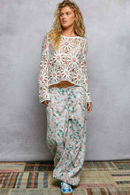 Off White Pink Floral Weave Round Neck Long Sleeve Crochet POL Top