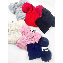 Kids Double Pom Pom Cable Knit Beanie: MIX COLOR / ONE(10)