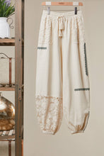 Cream Lace Accents Patchwork Crochet Jogger Mello Pants