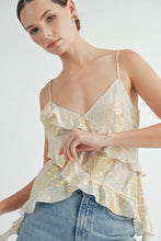 Gold Metallic Asymmetrical Ruffle Cami Top