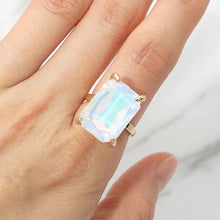 Opal Pink Bold Emerald Cut Stone Cluster Accent Adjustable Ring