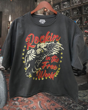 Vintage Black Rockin in the Free World  Oversized  Cropped  T- shirt