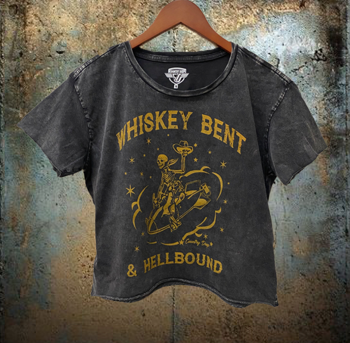 Whiskey Bent hellbound regular Cropped Acid wash T-shir
