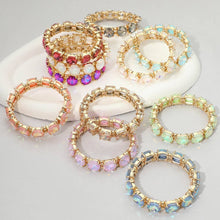 Pink Round Stone Cluster Beaded Stretch Evening Bracelet