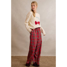 CHRISTMAS PLAID CHECK LACE TRIM WIDE LEG ELASTIC MID RISE PA: RED MULTI / M