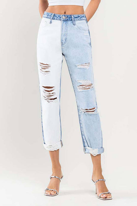 Laughter Super High Rise Color Block Cuffed Vervet Mom Jeans