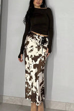 Coffee Abstract Print Midi Skirt