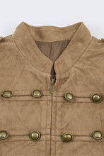 Khaki Military Button Stand Collar Jacket