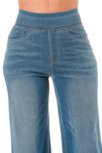 Medium Denim Ultra soft light weight flare baggy jeans with pull on waist