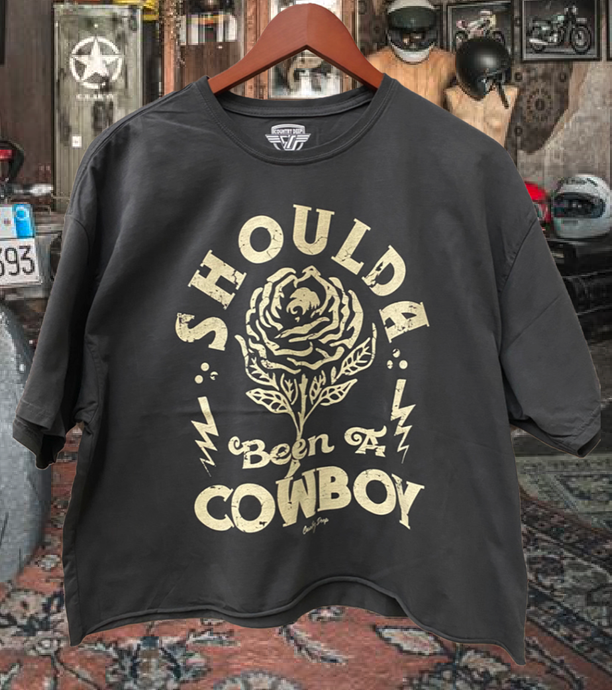 Vintage Black Shoulda Been A Cowboy Oversized  Cropped  T- shirt