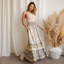 Latte Rustic Textured Smocked Waist Ruffled Tiered Maxi Skirt