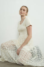 Cream Floral Lace Smocked Bodice Maxi Dress