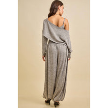 Heather Grey Spring Off Shoulder Knit Jumpsuit with Drape