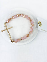 Lavender Hammered Cross Crystal Mix Beads Bracelet