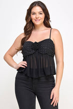 Black Plus Size Baby Doll Mesh Rhinestone Top