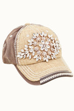 Natural Diamond Bejeweled Bling Glitz Textured Cap, Adjustable: