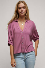 Mauve Button Down V Neck Crop Shirt