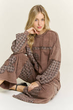 Chocolate Mineral Washed Tweed Daisy patch Wideleg J.Her Pants