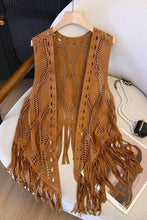 Khaki Fringe Detail Sleeveless Vest