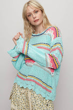 Mint Multi Round neck long sleeve striped solid sweater POL top