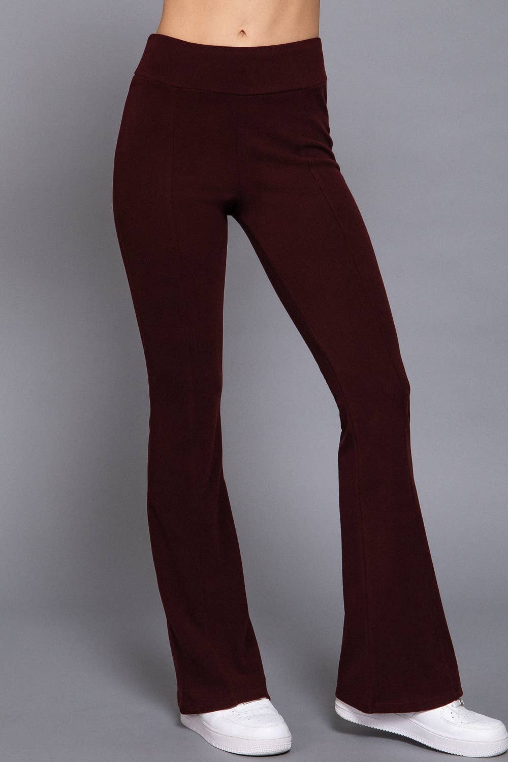 Maroon Semi Flare Brushed Knit Long Pants