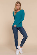 Teal Long Sleeve Crew Neck Rayon Rib Knit Top