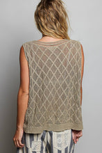 Taupe V-neck Diamond Weave Crochet Sleeveless Knit POL Top