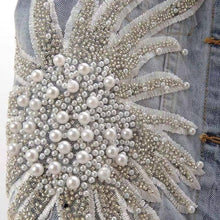 Blue Lace Beaded Denim Vest with POLO Collar