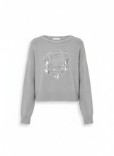 Camellia Rhinestone Sweater Cropped Knit Pullover: Grey / Missy, Contemporary / One Size