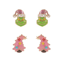 Red Christmas Grinch Green Monster Stud Earring Set