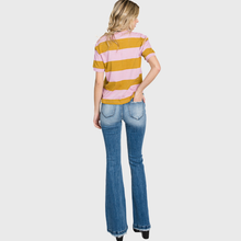 Distressed Mid Rise Stretch Flare Trouser Hem Pants